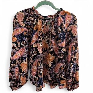 Minkpink Women's Paisley Print Top - Black and Orange